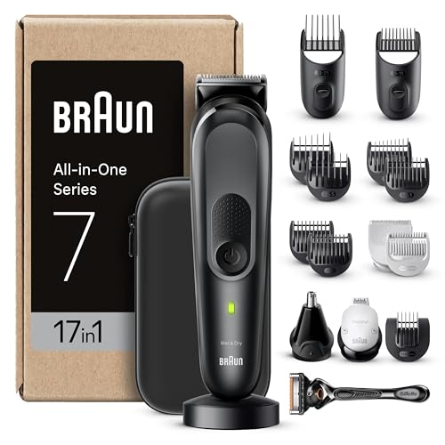 Braun Tondeuse Tout-En-Un Series 7 MGK7470, 17-en-1, Kit Styling Pour Hommes, Barbe, Cheveux Et Plus, Rasage Du Corps Avec Une Lame Ultra Affutée, Sabots Pour...