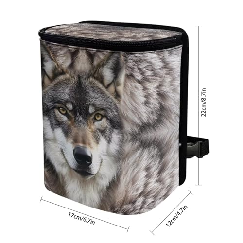 Image of Talayituse Wolf Print Car Trash Can with Lid, Leak Proof Auto Trash Bag Hanging Vehicle Garbage Can Multipurpose Storage Container for Back Seat Road Trip