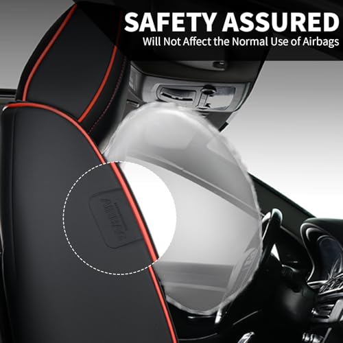 Image of FLORICH Seat Cover for Car Front and Back Seats Leather Automotive Seat Covers Car Seat Covers SUV Custom Waterproof Car Seat Protector Cushion Universal Fit for Most Cars Trucks SUV, Black&Red Line