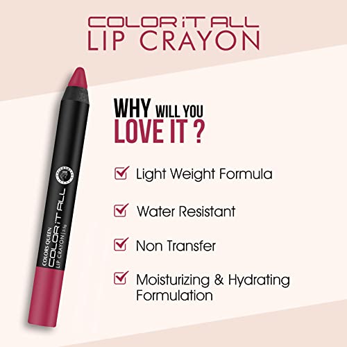 Image of Colors Queen Color It All Long Lasting Crayon Lipstick For Women | Pack of 3 & Get 1 Free | Up to 18 Hours Stay | Matte Finish | Smudge Proof (Make It Happen, Chocobar, Rich High & Smoke Red,3.5g)