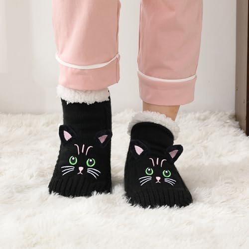 Image of ZYZX Cute Cat Slipper Socks for Women with Grips,Fuzzy Socks Indoor