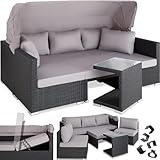 TecTake® Conjunto Jardín de Ratán con Cojines Grosor 10 cm, Muebles Jardín Exterior 2 Sofás, 2 Sillones, 1 Taburete, Conjunto Terraza Resistente a Rayos UV, Respaldo Ajustable, Sin Montaje - Negro