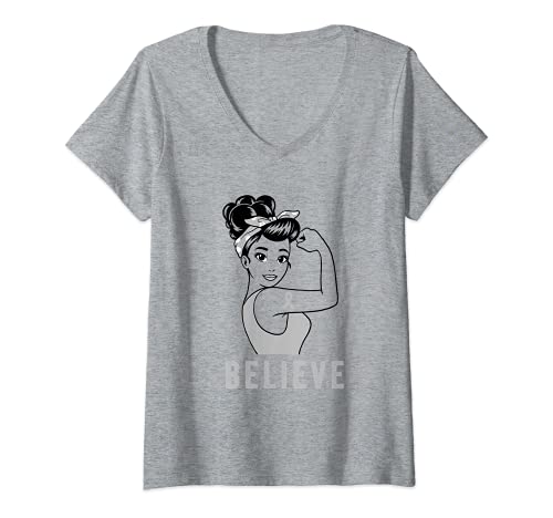 Mujer Believe Diabetes Awareness Cinta gris para diabéticos Mujer Camiseta Cuello V