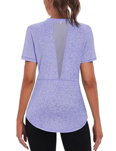 Gyabnw Ladies UPF 50+ Sports T Shirts Quick Dry Gym Workout Tops Lightweight Breathable Running Yoga Tee