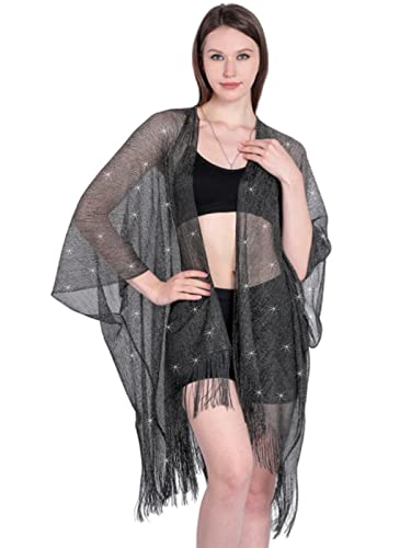 HEREAD Shawls and Wraps for Evening Dresses Party Cape Fringe Sparkle Cardigan Metallic Wedding Cover Up for Women and Bride