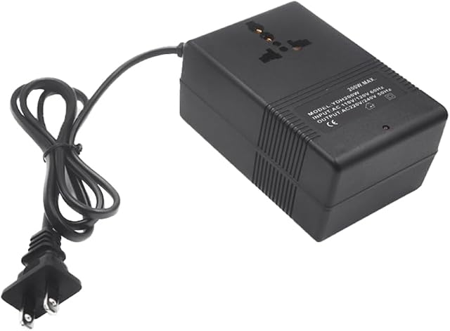 Voltage converter 200W 110V to 220V, step-up transformer, travel adapter plug US Black