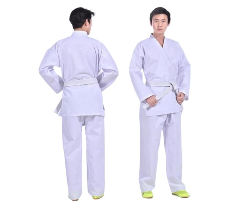 [Bykiyevm] 授業用 柔道着 柔道衣 色：ホワイト 白帯付き （上下＋帯の３点セット） 男女兼用 （103-192cm） 柔道衣 色：ホワイト 男女兼用 柔道着 上下セット 帯 セット 子ども 中学生 授業 L（153-162cm）