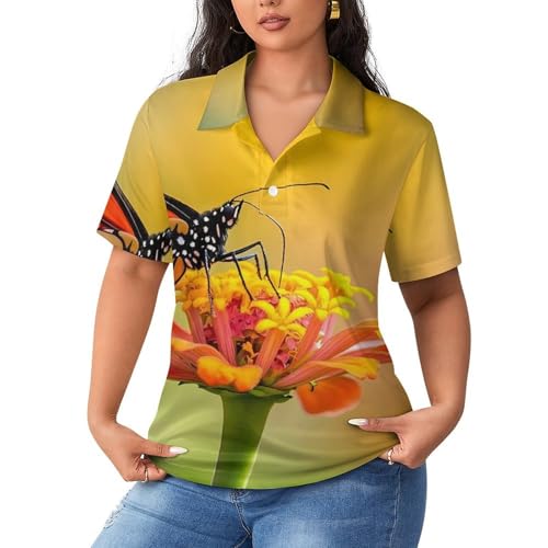 Polo transpirable de mujer estampado mariposa para tardes de ocio