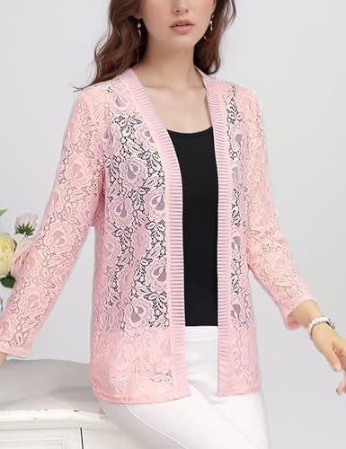 Image of FindThy Women's 3 /4 Sleeve Lace Cardigan Long Sleeve Open Front Floral Crochet Shrug Cover Up