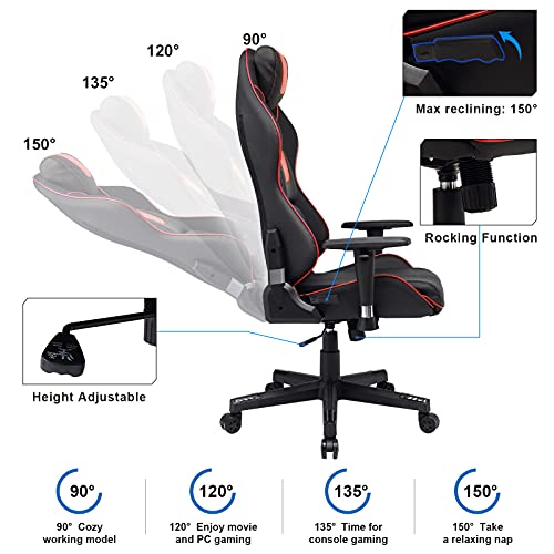 GTPLAYER-Silla-Gaming-Escritorio-Oficina-Ergonomica-para-Ordenador-Cuero-de-PU-con-3D-Reposabrazos-Ajustables-y-Respaldo-Reclinable-Rojo