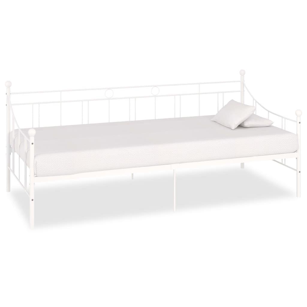 Tagesbett-Rahmen 90x200 cm Weiß, Metall-Sofabett mit Sperrholz-Lattenrost, Multifunktionales Metallbett für Schlafzimmer und Gästezimmer