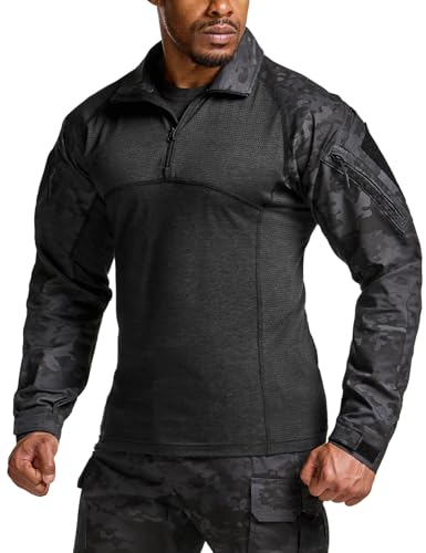Image of CQR Men's Tactical Combat Shirt, 1 /4 Zip Long Sleeve Breathable Military BDU Training Top for Shooting, Hunting, Range Use
