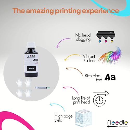 Needle 100gms (Black) Cartridge Inkjet Ink Refill Toolkit Compatible with HP and Canon Cartridge Printers 3