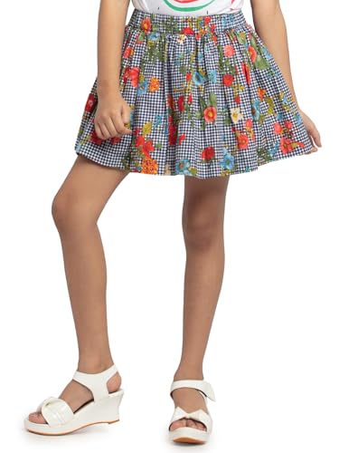 Image of Under Fourteen Girls 100% Cotton Printed Poplin 0 Skirt | Skirt for Girls | Woven | 14-15 Yrs(Navy Chek)