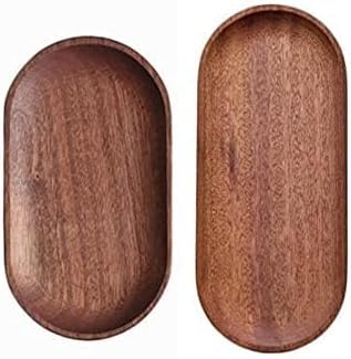 2 Pack Solid Wood Serving Platters and Trays of Natural Wood with Edge,Rectangular Avoid Sliding and Spilling Food (Walnut Trays x 2Pack)