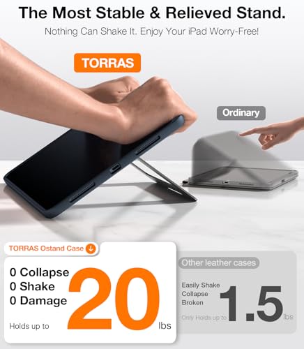 TORRAS Ostand for iPad Pro 11 inch Case 2024 (M4, 5th Gen) with Sturdy Kickstand, Slim Bend-Proof, Invisible Adjustable Portrait/Landscape Stand, Any-Angle Viewing, Supports Pencil Pro/USB-C, Black