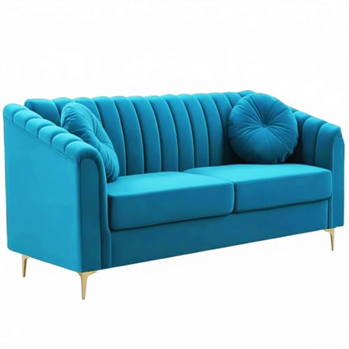Image of FURNY Dorino 2 Seater Fabric Sofa Set (Aqua Blue) Premium Velvet Finish Durable & Comfortable Ideal for Living Room