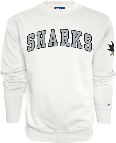 Blue 84 San Jose Sharks NHL Officially Licensed Crewneck Sweatshirt Sleeve Logo White, Large