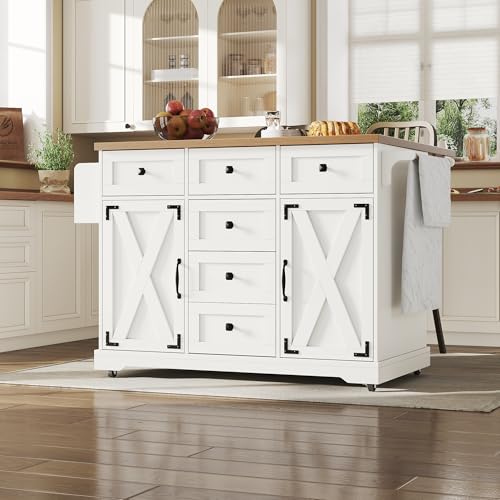 Fppuueg Isla Cocina con Ruedas y Encimera Extensible, Mueble Auxiliar de Cocina con 5 Cajones y 2 Puertas, Carro de Cocina para Comedore Salon, Aparador Comedor, 147x44(70) x93cm, Negro (Blanco)