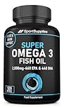 Omega 3 Fish Oil Capsules High Strength - 2,000mg Daily Serving - 33:22 EPA/DHA - 120 Softgel Capsules - SS Sport Supplies