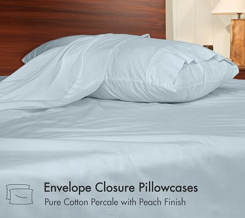 Image of RUVANTI 100% Cotton Percale Sheets California King - Crisp Cooling Summer Bed Sheets for Hot Sleepers, Deep Pocket 12 inch, Soft Peach Finish, Breathable & Durable Hotel-Style 4 Piece Set, Ice Blue