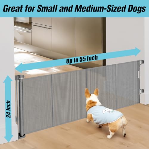 24 Inches Tall Retractable Baby Gate for Dogs Short Pet Gates to Step Over Extends Up to 55 Wide Reinforced Mesh Doggie Gates for Indoors Outdoors Small Dog Gate for Stairs Puppy Gate grey Cucciolini Doodles 24 inches tall retractable baby gate for dogs short pet gates to step over extends up to 55 wide reinforced mesh doggie gates for indoors outdoors small dog gate for stairs puppy gate grey cucciolini doodles