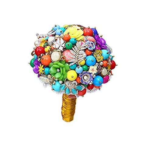 IFFO DIY Brooch Bouquet Multicolor Bride Bridal Wedding Bouquet Pearl Diamond gem Customizable Diamond Bohemian Style Bouquets Cover