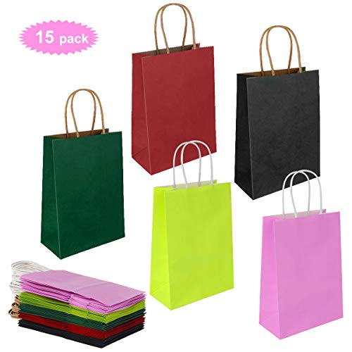 Gaoyong 15 pièces Sac Kraft 32 * 26 * 12CM,Sac Cadeau Multicolore,Sachet Papier Kraft,Sac en Papier,Sacs en Papier avec Poignées,Pochette Cadeau(Épaissir 130gsm)
