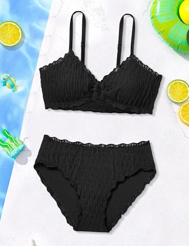 Image of Girls Swimsuit Double Strap High Waist Sporty Bikini Swimsuits Swim Cover Up Skirt 3 Piece Set