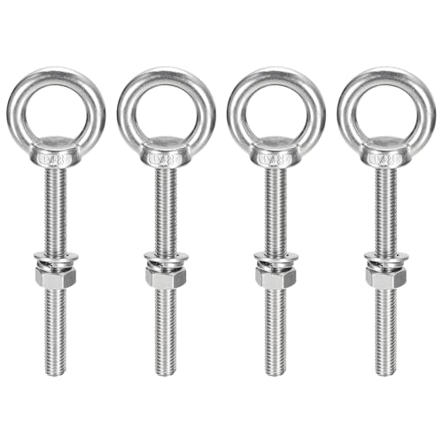 Image of uxcell Lifting Eye Bolt, 4 Sets M8 x 70mm Eye Bolt with Nut Washer 304 Stainless Steel Shoulder Lifting Ring Eye Bolt for Hanging Item