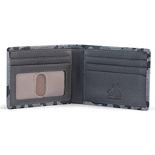 BULL GUARD Camo Wallets for Men in Full Grain Genuine Leather, RFID Protection, Multi-Compartments, Mens Bifold Wallet - Military Pattern Camo Wallet for Daily Use and Adventure