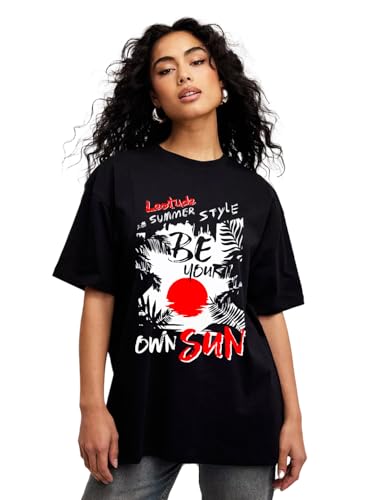 Image of LEOTUDE Cottonblend Oversized Half Sleeve Colorful Printed Combo T-Shirts for Women (Pack of 2)