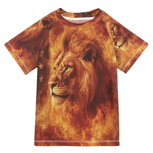 Boys Short Sleeve T-Shirts Fire Lion American Flag Rashguard Kids Swim Shirts Sun UPF 50+