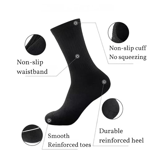 Cotton Crew Socks, White Socks for Women and Men, Sweat-Absorbent, Arch Support, Wear-Resistant, Fits Sizes 6-12, 5 pairs2