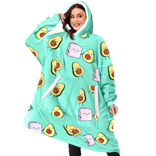 BINSUNS Oversized Wearable Hoodie Blanket, Soft Fuzzy Microfiber & Sherpa Wearable Blanket Sweater with Giant Pocket - One Size Fits All for Adult Women Men(Avocado)