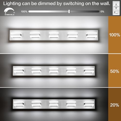 Image of SOLFART 5 Light Bathroom Vanity Light Brushed Nickel Bathroom Vanity Light Fixtures Over Mirror Led Lights for Restroom Nickel ETL Listed