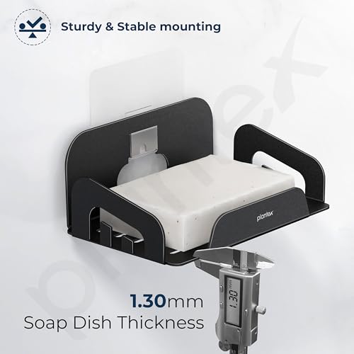 Image of Plantex Self Adhesive Soap Dish with Tumbler Holder /Stainless Steel Soap Holder /Tooth Brush Stand for Bathroom Accessories (Black, Combo)