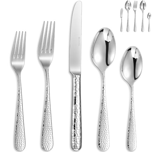 KEAWELL Premium 20/45/65 Piece Louise Hammered Silverware Set wit...