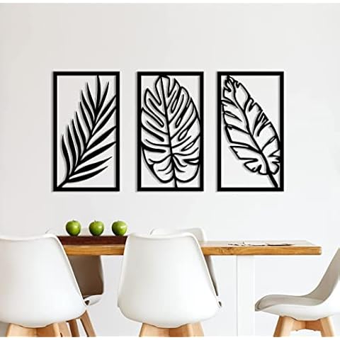 Set of 3 Leaf Metal Wall Art, Tropical Leaves Wall Decor, Decorative Wall Art, Large Black Leafs, Black Leaf Sculpture, Iron Wall Decor for Livingroom, Kitchen and Outdoor (23''x13'') Cover