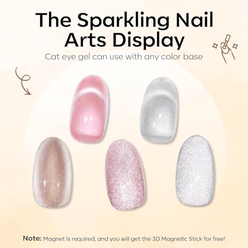 Image of modelones Silk Cat Eye Gel Nail Polish,Pearl Nude Gel Polish Glitter Glass Polish with Magnet Soak Off Led Shimmer Shell Valentin 15 ML