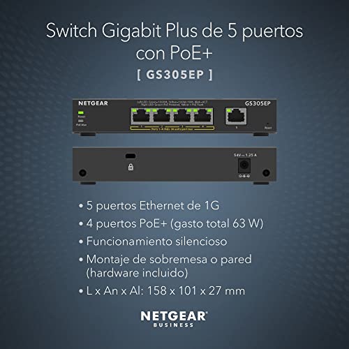 Switch de 5 puertos NETGEAR GS305EP con PoE+ de 63 W para conectar dispositivos sin enchufes 2