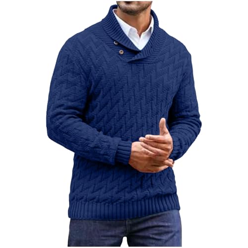 Men's Dressy Cable Knit Sweater Lapel Buttoned Mock Neck Pullover Fall Winter Cozy Warm Long Sleeve Sweaters