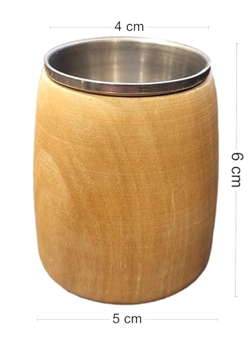 Wooden World - Set of 4 Premium Wooden Alcohol Shot Glass with Metal Insert - Light Brown - Image 2