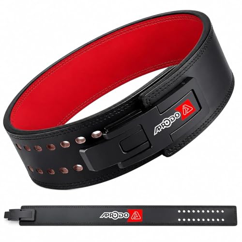 Image of Aprodo Gym Belt for Men and Women Workout with Secure Double Prong Buckle | 8.6mm Thick Suede Leather Professional Belt For Heavy Weight-Lifting, Powerlifting, Bodybuilding, Squatting and Strength Training (BLK /RD, XL)