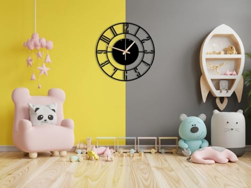 Image of Wall Clock Stylish Metal Analog Wall Clock for Living Room, Bedroom, Office, Kitchen, Home and Hall | Antique Fancy Big Size Modern Wall Watch (Black ST-1, 40 CM)