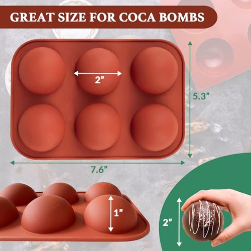 Image of Hot Chocolate Cocoa Bomb Molds Hemisphere Silicone 2 Inch 4 Pack, Semi Ball Mould 6 Cavity Large Circular, BPA Free Non-Stick Half Sphere Holiday Valentine DIY Cake Jelly Dome Mousse