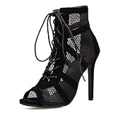 KKdhsfy Femmes Maille Peep Toe High Top Sandales Lacets Bottes D'été Boucle Sangle Fête...