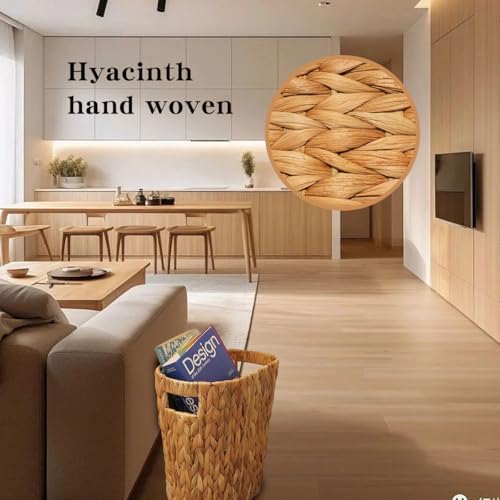 Image of Handwoven Wicker Trash Can,Ideal Built-in Handle Wicker Waste Basket for Bathroom,Bedroom, Office,Bohemian Decorative Wickers Trash Can，- 5 Gallon