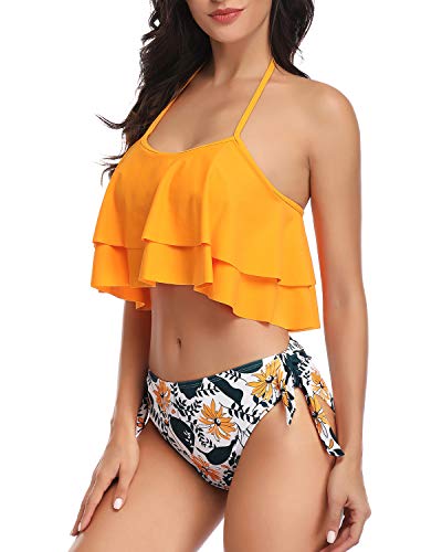 Biquíni Aqua Eve frente única com babados e duas peças, Yellow-1, X-Large