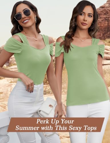 Image of Blingfit Cold Shoulder Tops Summer Tunic Shirts for Women T Shirts V Neck Short Sleeve Casual Tees Blouses 2026